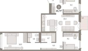 3-к квартира, вторичка, 86м2, 2/16 этаж