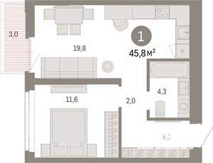1-к квартира, вторичка, 46м2, 8/25 этаж