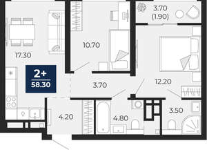 2-к квартира, вторичка, 60м2, 4/24 этаж