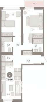 2-к квартира, вторичка, 73м2, 6/9 этаж