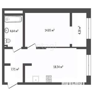 1-к квартира, вторичка, 46м2, 2/9 этаж