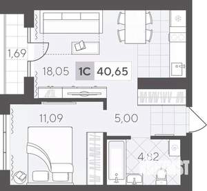 1-к квартира, вторичка, 41м2, 4/17 этаж