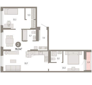 2-к квартира, вторичка, 79м2, 2/17 этаж