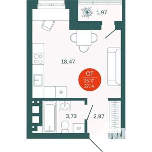 Студия квартира, вторичка, 25м2, 10/15 этаж