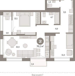 2-к квартира, вторичка, 70м2, 15/17 этаж