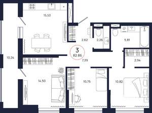 3-к квартира, вторичка, 83м2, 8/17 этаж