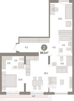 2-к квартира, вторичка, 90м2, 7/7 этаж