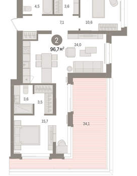 2-к квартира, вторичка, 97м2, 3/16 этаж
