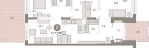 2-к квартира, вторичка, 108м2, 1/17 этаж
