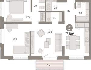 2-к квартира, вторичка, 79м2, 5/11 этаж