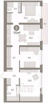 3-к квартира, вторичка, 77м2, 5/7 этаж