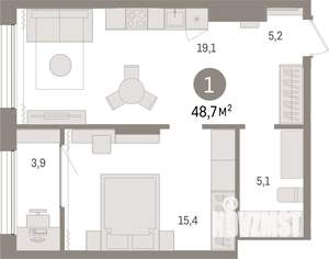1-к квартира, вторичка, 49м2, 14/17 этаж