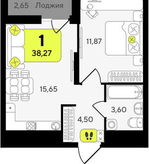 1-к квартира, вторичка, 38м2, 2/19 этаж