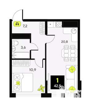 1-к квартира, вторичка, 42м2, 13/13 этаж