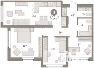 3-к квартира, вторичка, 81м2, 5/7 этаж