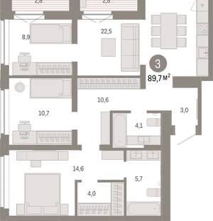 3-к квартира, вторичка, 90м2, 12/16 этаж