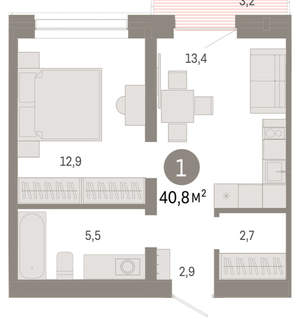 1-к квартира, вторичка, 41м2, 5/8 этаж