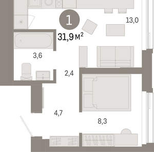1-к квартира, вторичка, 32м2, 4/25 этаж