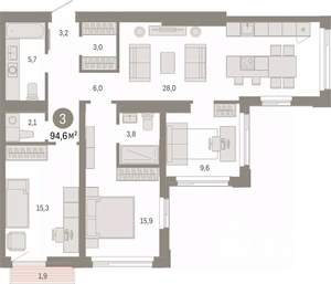 3-к квартира, вторичка, 95м2, 20/25 этаж