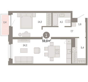 1-к квартира, вторичка, 60м2, 5/16 этаж