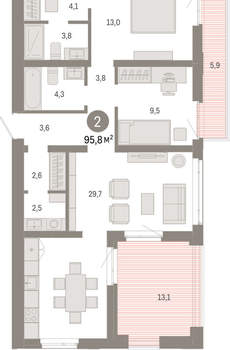 2-к квартира, вторичка, 96м2, 6/25 этаж