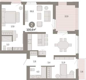 2-к квартира, вторичка, 101м2, 7/25 этаж