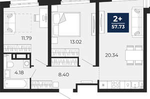 2-к квартира, вторичка, 58м2, 5/22 этаж