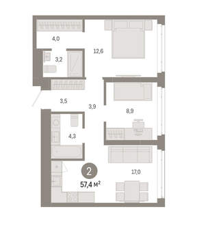 2-к квартира, вторичка, 57м2, 11/25 этаж