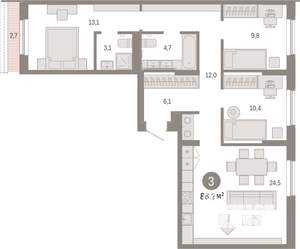 3-к квартира, вторичка, 86м2, 7/7 этаж
