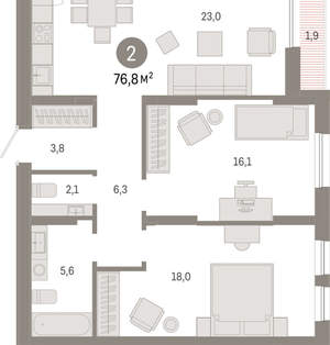 2-к квартира, вторичка, 77м2, 10/17 этаж
