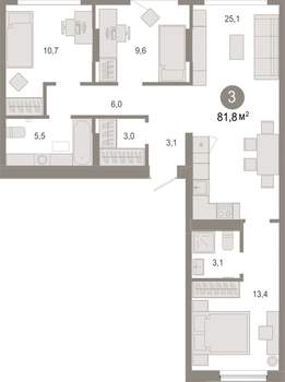 3-к квартира, вторичка, 82м2, 7/17 этаж