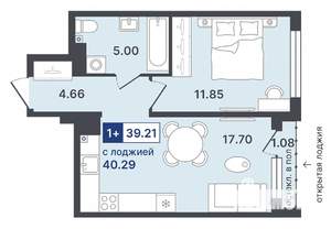 1-к квартира, строящийся дом, 39м2, 3/8 этаж