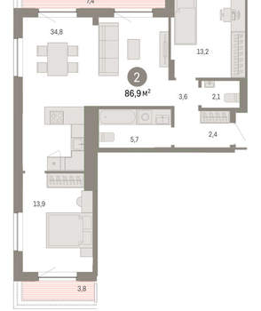2-к квартира, вторичка, 87м2, 8/16 этаж