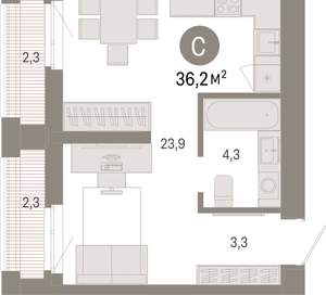 Студия квартира, вторичка, 36м2, 12/25 этаж