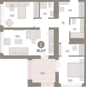 2-к квартира, вторичка, 80м2, 15/25 этаж