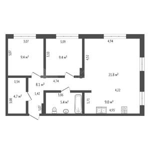 2-к квартира, вторичка, 67м2, 4/16 этаж