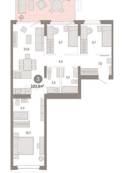 3-к квартира, вторичка, 104м2, 2/11 этаж
