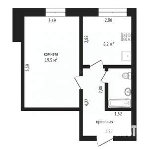 1-к квартира, вторичка, 40м2, 1/5 этаж