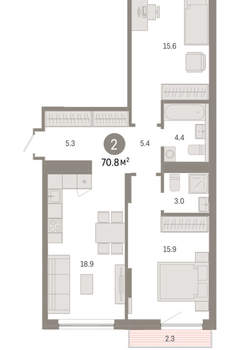 2-к квартира, вторичка, 71м2, 5/8 этаж