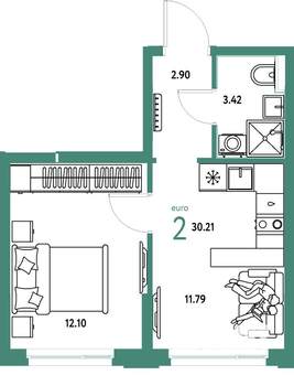 2-к квартира, вторичка, 30м2, 17/25 этаж