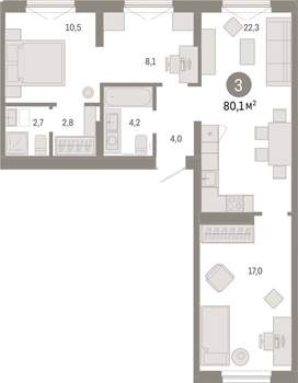 3-к квартира, вторичка, 80м2, 8/17 этаж