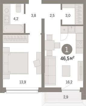 1-к квартира, вторичка, 47м2, 5/9 этаж