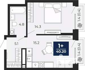 1-к квартира, вторичка, 40м2, 3/14 этаж