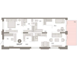 2-к квартира, вторичка, 110м2, 1/16 этаж