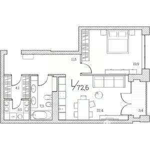1-к квартира, сданный дом, 73м2, 5/11 этаж