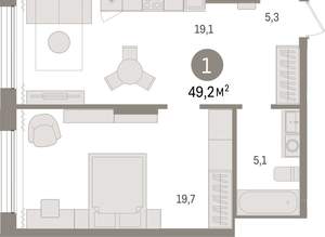 1-к квартира, вторичка, 49м2, 3/17 этаж