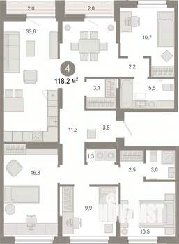 4-к квартира, вторичка, 118м2, 7/9 этаж