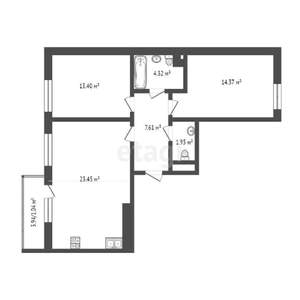 2-к квартира, вторичка, 66м2, 2/7 этаж