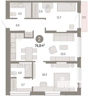 2-к квартира, вторичка, 75м2, 10/17 этаж