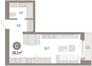 Студия квартира, вторичка, 35м2, 9/16 этаж